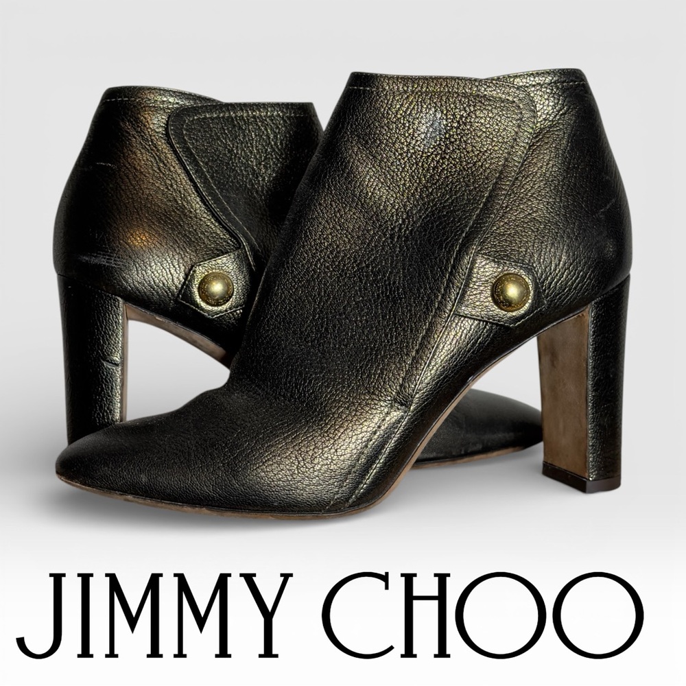 Jimmy Choo Bronze Metallic Leather Ankle Booties Block Heel Size 38